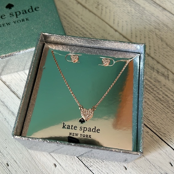 Kate Spade Yours Truly Rose Gold Heart Earrings and Necklace Set New in Box - Picture 9 of 10
